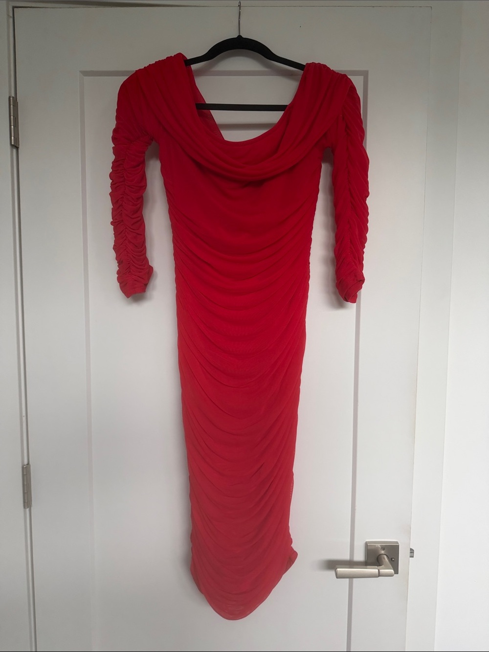 Elegant Red Ruched Long Sleeve Dress